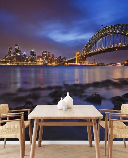 sydney bridge en bay's nachts behang