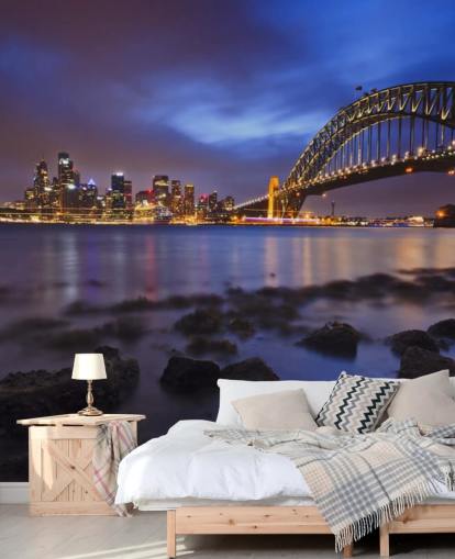 sydney bridge and bay at night wallpaper