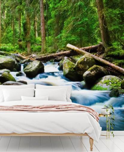 Decorazione murale con cascata nella foresta