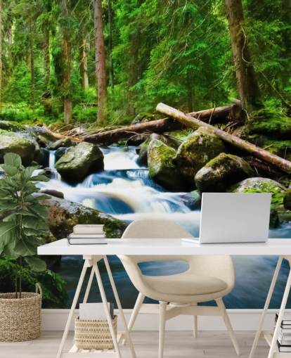 Decorazione murale con cascata nella foresta Decorazione murale con cascata nella foresta
