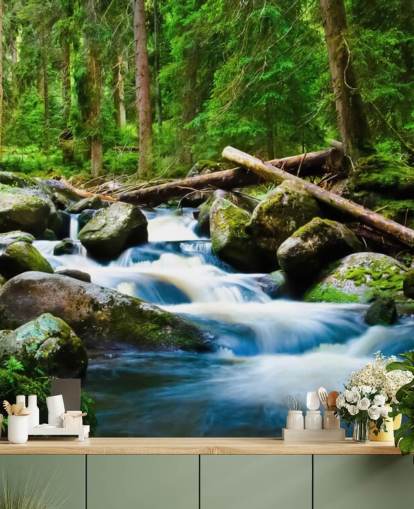 Decorazione murale con cascata nella foresta Decorazione murale con cascata nella foresta