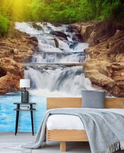 Papel pintado Cascada rocosa azul