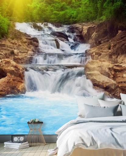 Blauer felsiger Wasserfall Tapete Blauer felsiger Wasserfall Tapete