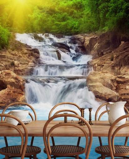 Papel pintado Cascada rocosa azul