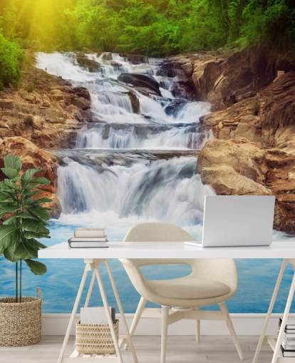 Papel pintado Cascada rocosa azul Papel pintado Cascada rocosa azul