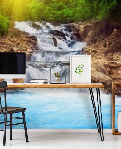 Papel pintado Cascada rocosa azul