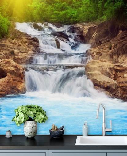 Blue Rocky Waterfall Wallpaper Blue Rocky Waterfall Wallpaper