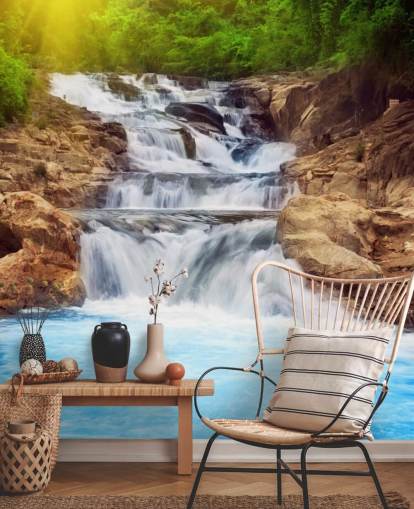 Blue Rocky Waterfall Wallpaper