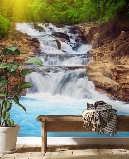 Carta da parati con cascata blu