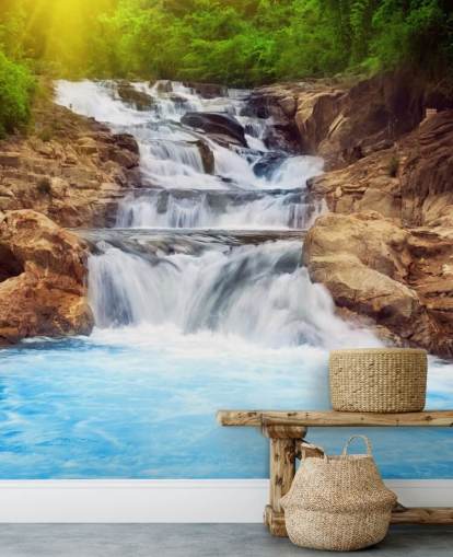 Papel pintado Cascada rocosa azul