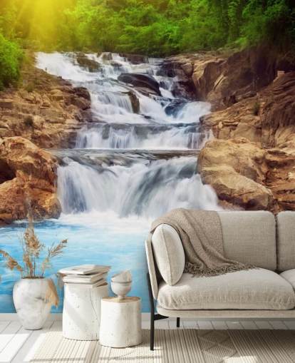 Carta da parati con cascata blu