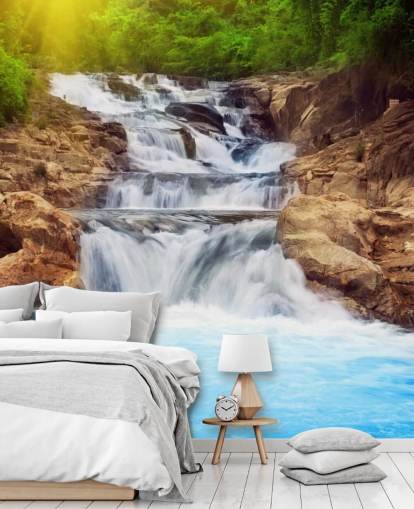 Blue Rocky Waterfall Wallpaper