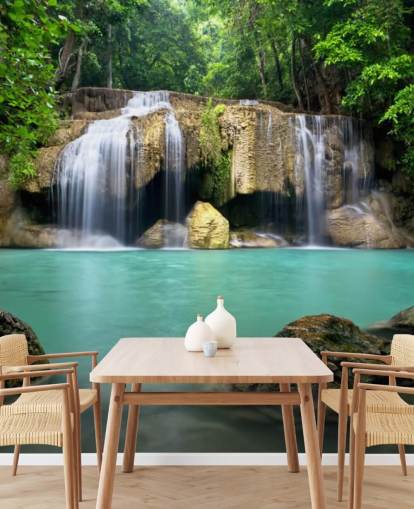 tropical waterfall wallpaper mural called Waterfall in Kanchanaburi, Thailand for home offices, spas and yoga studios