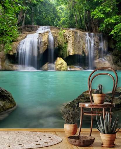 tropical waterfall wallpaper mural called Waterfall in Kanchanaburi, Thailand for home offices, spas and yoga studios