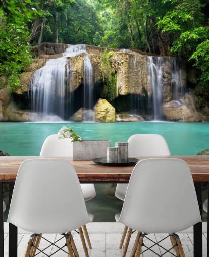 tropical waterfall wallpaper mural called Waterfall in Kanchanaburi, Thailand for home offices, spas and yoga studios