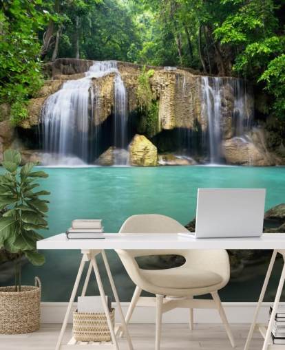 tropical waterfall wallpaper mural called Waterfall in Kanchanaburi, Thailand for home offices, spas and yoga studios