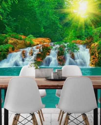 Mural de pared Cascada tropical y piscina