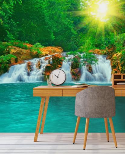 Tropischer Wasserfall und Pool Fototapete