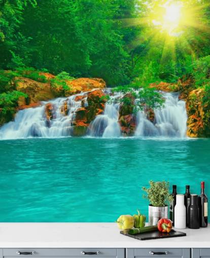 Tropischer Wasserfall und Pool Fototapete