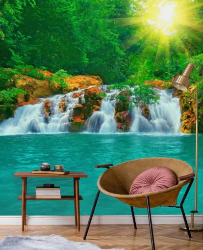 Decorazione murale con cascata tropicale e piscina