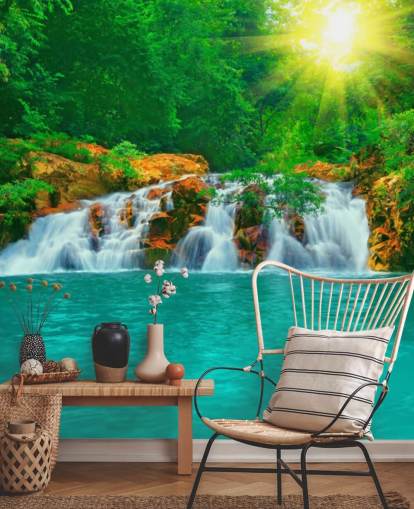 Mural de Cachoeira Tropical e Parede de Piscina