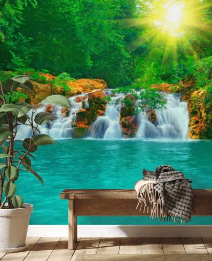 Mural de Cachoeira Tropical e Parede de Piscina Mural de Cachoeira Tropical e Parede de Piscina
