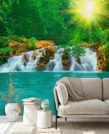 Mural de pared Cascada tropical y piscina Mural de pared Cascada tropical y piscina