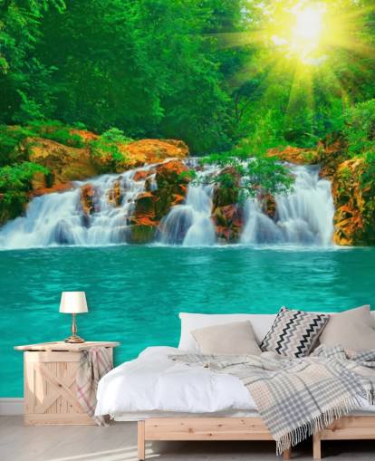 Tropischer Wasserfall und Pool Fototapete