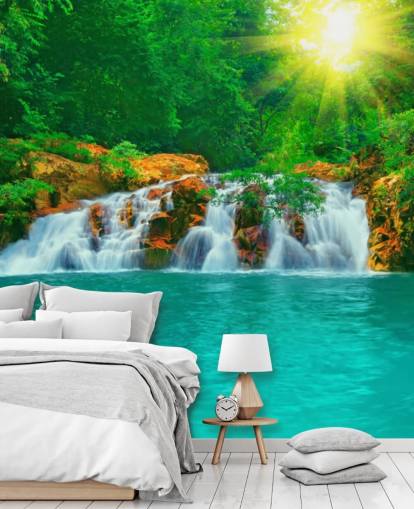 Décoration murale cascade tropicale et piscine