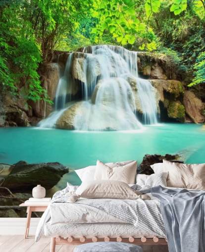 blue custom waterfall wallpaper mural for offices 