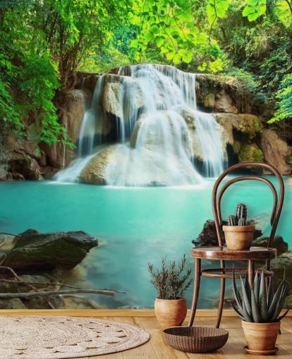 mural de papel de parede em cascata azul personalizado para escritórios 