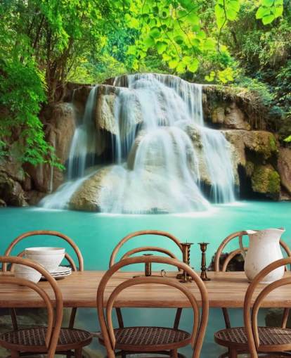 mural de papel pintado azul personalizado de cascada para oficinas 