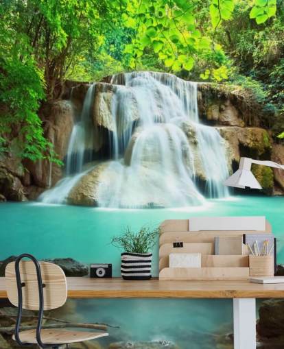 blue custom waterfall wallpaper mural for offices 