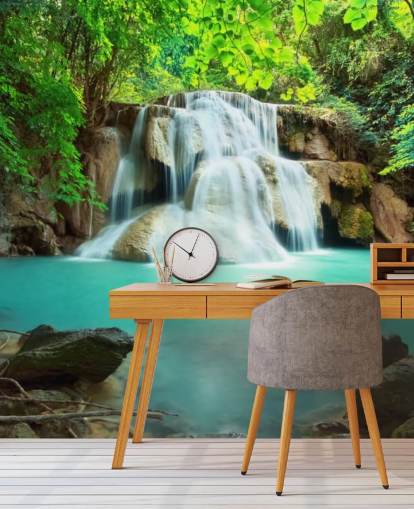 blue custom waterfall wallpaper mural for offices 