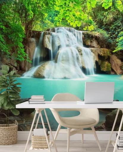 mural de papel pintado azul personalizado de cascada para oficinas 