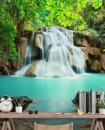 blue custom waterfall wallpaper mural for offices 