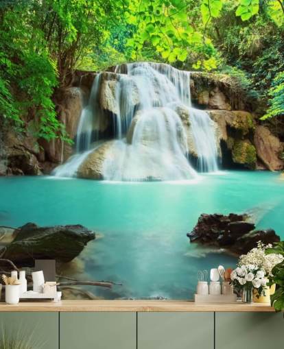 mural de papel de parede em cascata azul personalizado para escritórios mural de papel de parede em cascata azul personalizado para escritórios