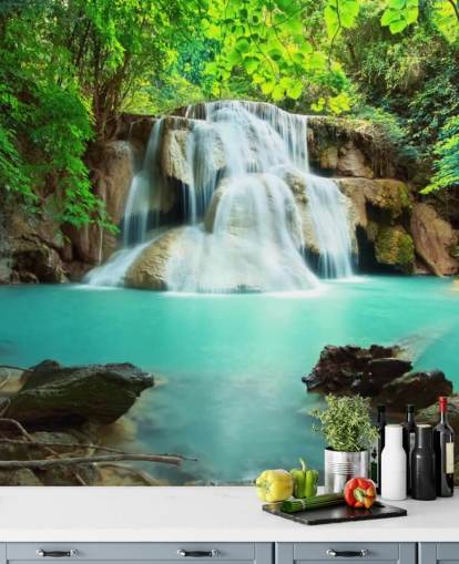 blue custom waterfall wallpaper mural for offices 