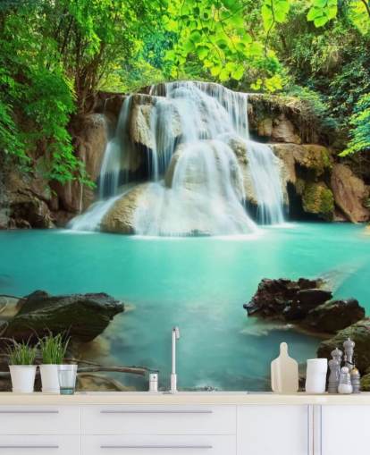 blue custom waterfall wallpaper mural for offices 