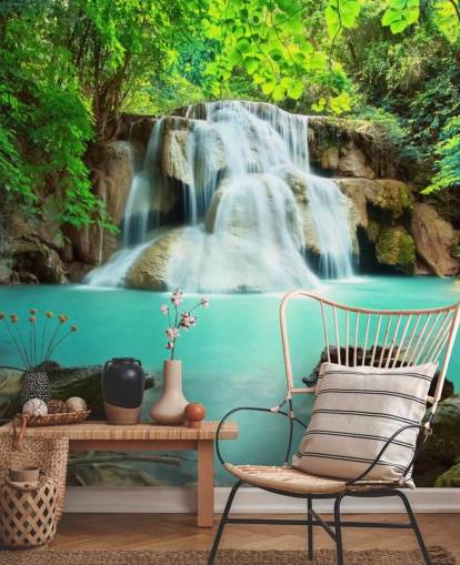 mural de papel de parede em cascata azul personalizado para escritórios mural de papel de parede em cascata azul personalizado para escritórios