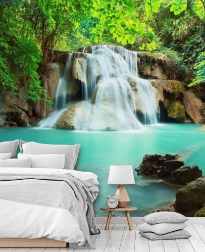 mural de papel pintado azul personalizado de cascada para oficinas 