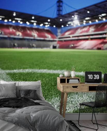 close-up van gras op voetbalveld behang