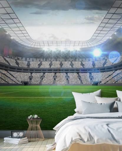 green and gray customizable football stadium wallpaper mural called Large Football Stadium with Lights for teen's bedroom and kid's bedroom green and gray customizable football stadium wallpaper mural called Large Football Stadium with Lights for teen's bedroom and kid's bedroom