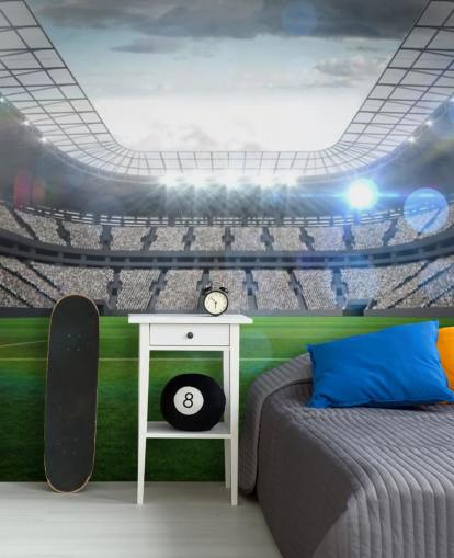 papier peint mural de stade de football personnalisable vert et gris appelé Grand stade de football avec lumières pour chambre d'adolescent et chambre d'enfant papier peint mural de stade de football personnalisable vert et gris appelé Grand stade de football avec lumières pour chambre d'adolescent et chambre d'enfant