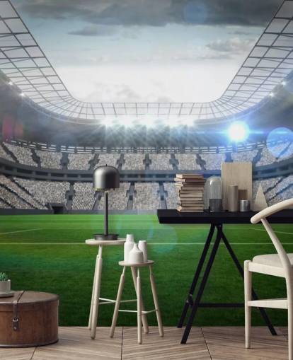 green and gray customizable football stadium wallpaper mural called Large Football Stadium with Lights for teen's bedroom and kid's bedroom green and gray customizable football stadium wallpaper mural called Large Football Stadium with Lights for teen's bedroom and kid's bedroom
