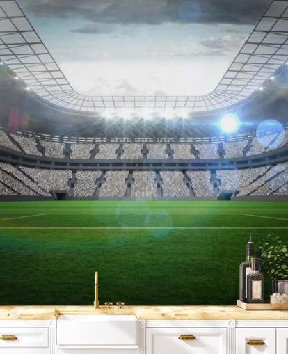 green and gray customizable football stadium wallpaper mural called Large Football Stadium with Lights for teen's bedroom and kid's bedroom