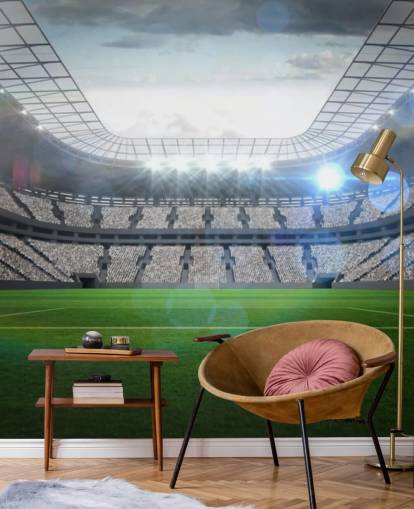 green and gray customizable football stadium wallpaper mural called Large Football Stadium with Lights for teen's bedroom and kid's bedroom green and gray customizable football stadium wallpaper mural called Large Football Stadium with Lights for teen's bedroom and kid's bedroom