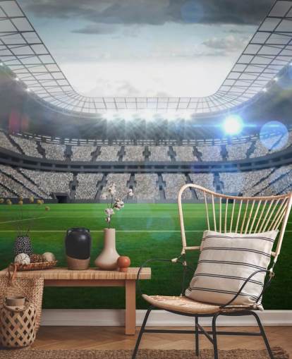green and grey customisable football stadium wallpaper mural called Large Football Stadium with Lights for teen's bedroom and kid's bedroom