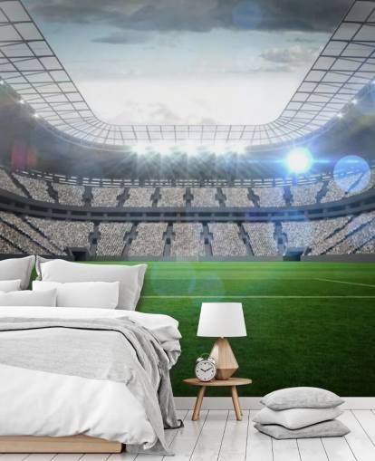 grön och grå anpassningsbar fotbollsstadion tapetväggmålning kallad Stor fotbollsstadion med ljus för tonåringens sovrum och barns sovrum grön och grå anpassningsbar fotbollsstadion tapetväggmålning kallad Stor fotbollsstadion med ljus för tonåringens sovrum och barns sovrum