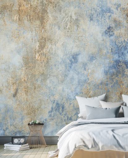 blue and gold custom industrial wallpaper called Blue Oxidize 